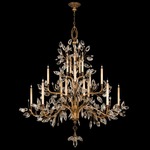 Crystal Laurel Foyer Chandelier - Antique Warm Gold Leaf / Crystal
