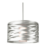 Tempest Drum Pendant - Metallic Beige Silver / Frosted Glass