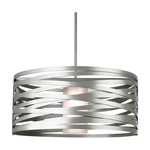 Tempest Drum Pendant - Metallic Beige Silver / Frosted Glass