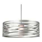 Tempest Drum Pendant - Metallic Beige Silver / Frosted Glass