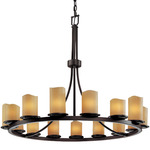 Dakota Single Tier Cylinder Melted Rim Chandelier - Dark Bronze / Amber