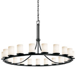 Dakota 21 Light Single Tier Chandelier - Matte Black / Opal Cylinder