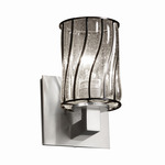 Modular Cylinder Flat Rim Wire Glass Wall Sconce - Brushed Nickel / Swirl with Clear Bubbles