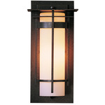 Banded Top Plate Small Outdoor Wall Sconce - Coastal Natural Iron / Opal