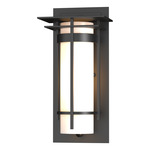 Banded Top Plate Small Outdoor Wall Sconce - Coastal Black / Opal