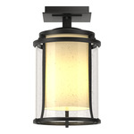 Meridian Outdoor Semi Flush Ceiling Light - Coastal Black / Opal and Seeded