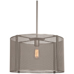 Uptown Mesh Drum Pendant - Metallic Beige Silver / No Glass