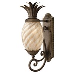 Pineapple 120V Outdoor Scroll Wall Sconce w/ Amber Glass - Pearl Bronze / Etched Amber Optic