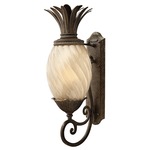 Pineapple 120V Outdoor Scroll Wall Sconce w/ Amber Glass - Pearl Bronze / Etched Amber Optic