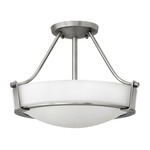 Hathaway Semi Flush Ceiling Light - Antique Nickel / Etched Opal