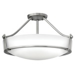 Hathaway Semi Flush Ceiling Light - Antique Nickel / Etched Opal