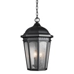 Courtyard Outdoor 3 Light Pendant - Textured Black / Etched Seedy