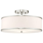 Park Ridge Semi Flush Ceiling Light - Brushed Nickel / White Fabric