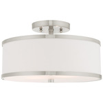 Park Ridge Semi Flush Ceiling Light - Brushed Nickel / White Fabric