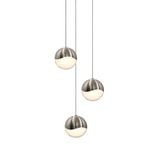 Grapes 3 Light Round Multi-Light Pendant - Satin Nickel / White