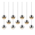 Grapes 11 Light Linear Multi-Light Pendant - Polished Chrome / Clear