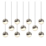 Grapes 11 Light Linear Multi-Light Pendant - Satin Nickel / White