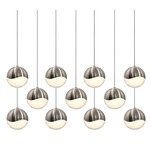 Grapes 11 Light Linear Multi-Light Pendant - Satin Nickel / White