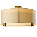 Exos Double Shade Semi Flush Ceiling Light - Dark Smoke / Natural Linen
