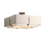 Exos Square Double Shade Semi Flush Ceiling Light - Bronze / Flax