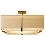 Exos Square Double Shade Semi Flush Ceiling Light - Dark Smoke / Natural Linen
