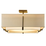 Exos Square Double Shade Semi Flush Ceiling Light - Dark Smoke / Flax