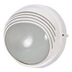 Round Hooded Die Cast Bulkhead Wall Light - Semi Gloss White / Frosted