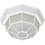 Caged Outdoor Ceiling Flush Mount - White / Frosted