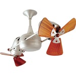 Duplo Dinamico Wood Damp Ceiling Fan - Brushed Nickel / Mahogany Tone