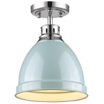 Duncan Semi Flush Ceiling Light - Chrome / Seafoam