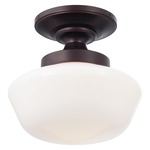 Schoolhouse Ceiling Semi Flush Mount - Brushed Bronze / Opal