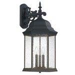 Main Street Outdoor Wall Lantern - Black / Clear Seeded