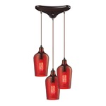 Hammered 10331 Glass Pendant - Oil Rubbed Bronze / Red