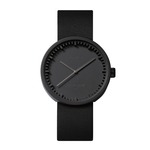 D42 Leather Strap Tube Watch - Black / Black