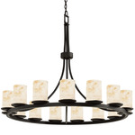 Dakota 21 Light Single Tier Chandelier - Matte Black / Alabaster Cylinder