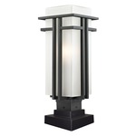 Abbey Outdoor Pier Light with Square Stepped Base - Black / Matte Opal