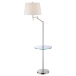 Eveleen Swing Arm Floor Lamp with Shelf - Polished Steel / Off White