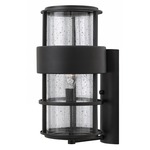 Saturn 120V Outdoor Wall Sconce w/ Clear Glass - Satin Black / Clear Seedy