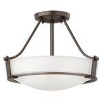 Hathaway Semi Flush Ceiling Light - Olde Bronze / Etched Opal