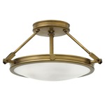 Collier Semi Flush Ceiling Light - Heritage Brass / Etched Opal