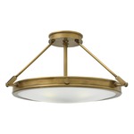 Collier Semi Flush Ceiling Light - Heritage Brass / Etched Opal