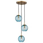 Rousseau Multi Light Pendant - Aged Brass / Blue