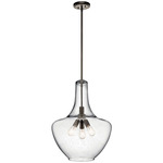 Everly 3-Light Bell Pendant - Olde Bronze / Clear Seeded
