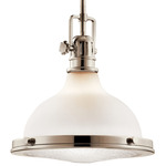 Hatteras Bay White 11 Inch Pendant - Polished Nickel / Satin Etched
