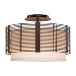 Downtown Mesh Semi Flush Ceiling Light - Flat Bronze / White Linen