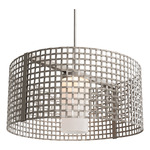 Tweed Drum Pendant - Metallic Beige Silver / Frosted