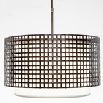 Tweed Linen Drum Pendant - Flat Bronze / White Linen