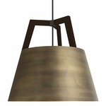 Imber Rigid Stem Pendant Without Diffuser - Distressed Brass / Dark Stained Walnut