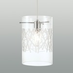 Woods Glass Pendant - Polished Nickel / Etched Glass