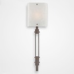 Urban Loft Trestle Glass Wall Sconce - Satin Nickel / Frosted Granite